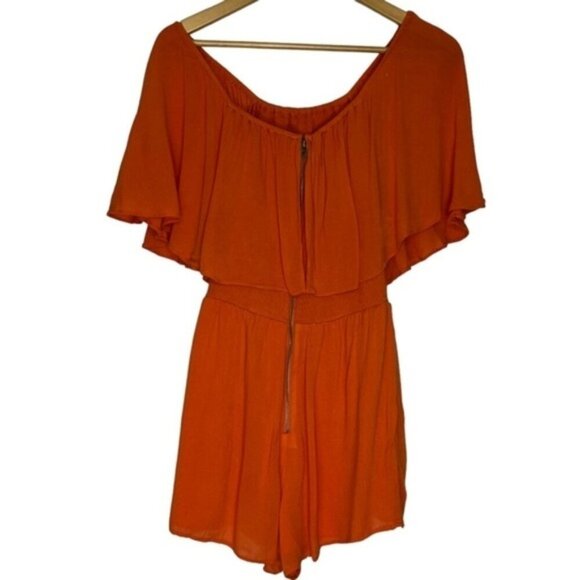 Alice + Olivia Tangerine Off the Shoulder Romper Women Size 4 - Picture 4 of 8